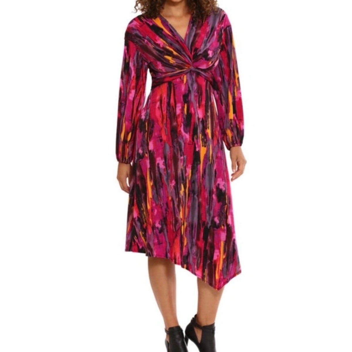 long sleeve asymmetric hem dress Long Sleeve Asymmetrical Hem Dress