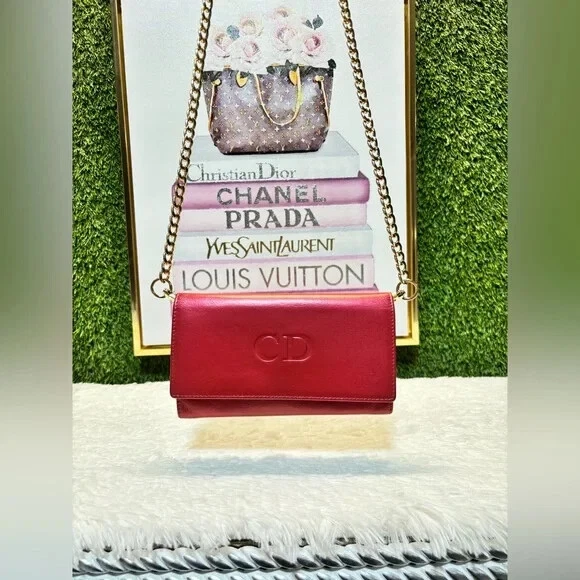 ❤️ Portefeuille Christian Dior vintage en cuir rouge A114U0