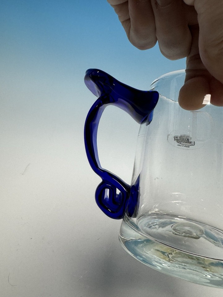 Signed Blenko Glass Beer Stein Mug “DAD’S” Crystal & Blue Father’s Day