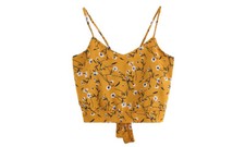 Womens Strappy Camisole Crop Top Tie Front Summer Vest Sleeveless Floral Stripe