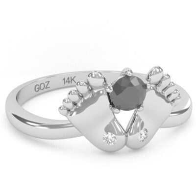 Baby Füße schwarzer Onyx Diamant Ring in 14 Karat Gold