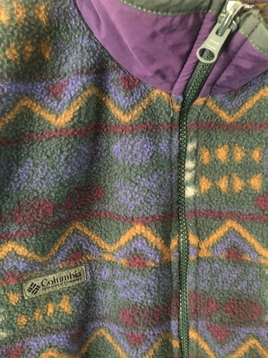 Columbia USA Fleece Geometric Aztec All Over Pattern Blue Green XL