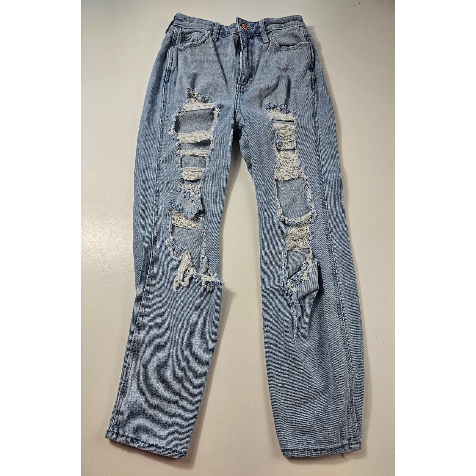 Hollister y2k destroyed mom jeans high rise EUC 1S SHORT light wash tapered ^*-image
