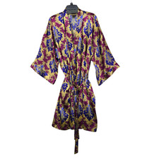 Solange Satin Womens Multicolor Damask Kimono Robe Tie Waist 3/4 Sleeve 14/20