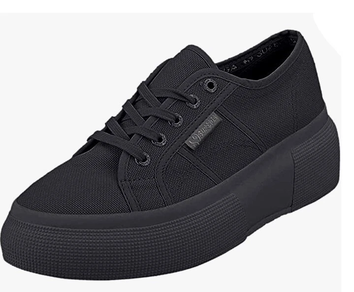 Superga 2287 COTW Canvas Platform Lace Up Trainers Black UK Size