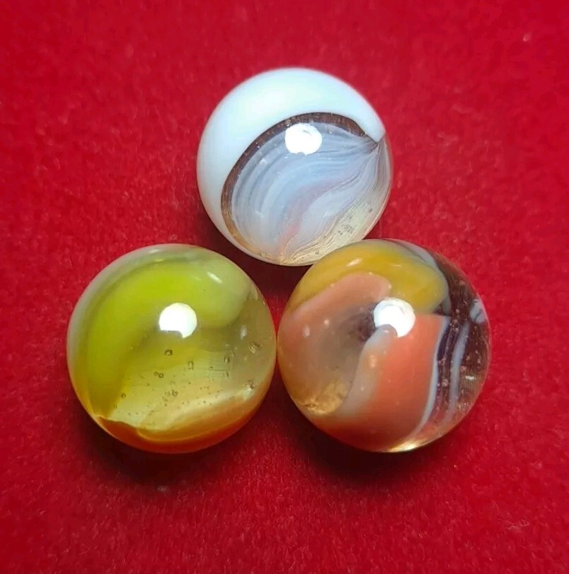 *SAME RUN* Vtg. NM 5/8" EARLY WHISPY VITRO MARBLES LOT! WHITE/SALMON