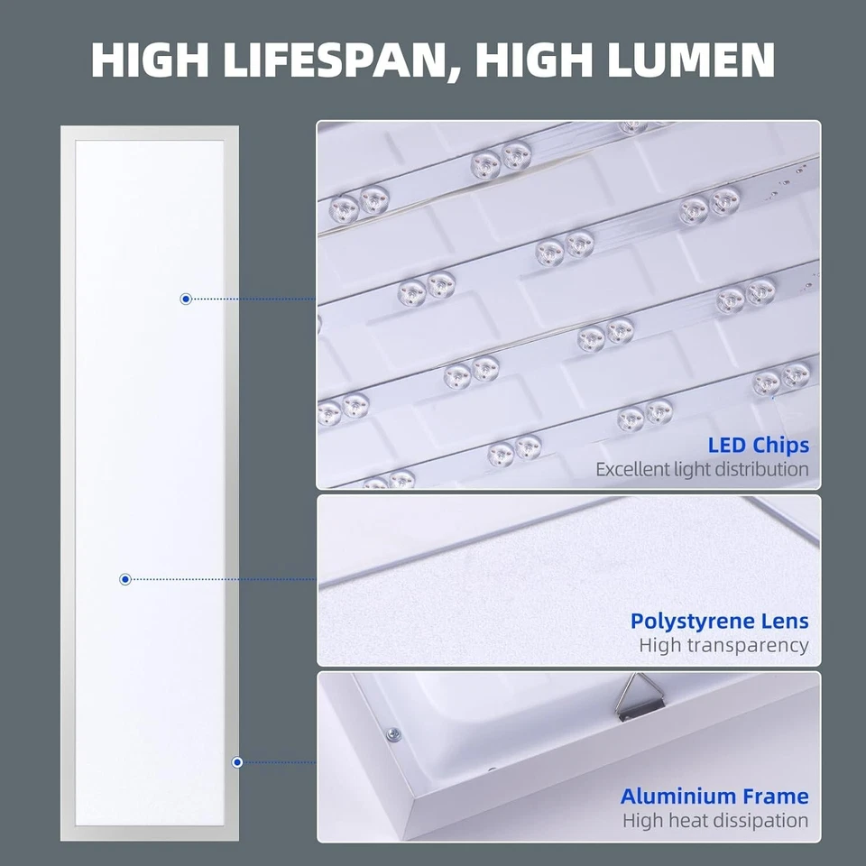 PACK DE 2 LUCES LED 72W 1x4 de panel plano 5CCT seleccionables 4 pies LED tienda luz de techo Foto 3 de 4