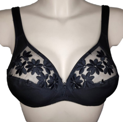 Felina Swiss Broidery 555 vollschale Bügel BH Gr.75B UK 34B Tüll Blumen Schwarz