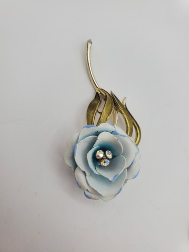 Vintage Schmuck Brosche Anstecknadel Coro signiert Trachten Nachlass Accessoire Damen blaue Rose - Bild 9 von 13