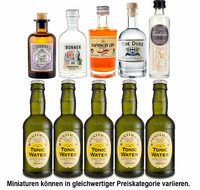 Gin Tonic Probierset - 5x Verschiedene Gin Sorten je 50ml + 5x Fentimans Tonic 