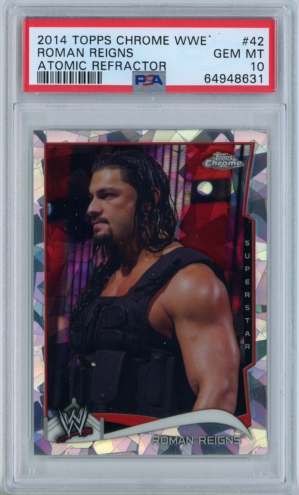 2014 Topps Chrome WWE #42 Roman Reigns Atomic Refractor PSA 10 Gem Mint POP 26