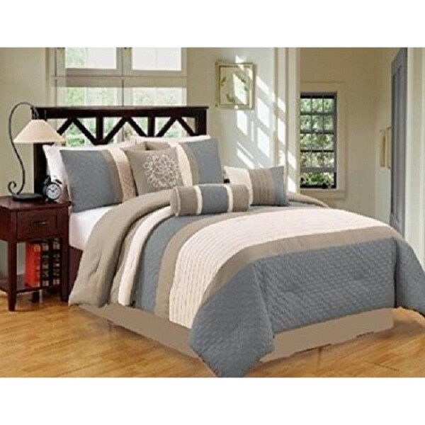 7 Piece Modern Stripe Bedding Comforter Set Bed In A Bag Queen