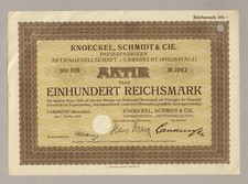KNOECKEL & Cie. PAPIERFABRIKEN AG – akcje, 100 RM - Lambrecht, 1929