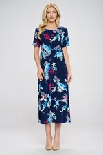 Travel Knit Dress Long A-line Ss Stretchy No-iron Polyspan.  310