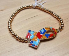 BEACH FASHION GOLD TONE RHODIUM AUTISM AWARENESS BEADED STRETCH BRACELET