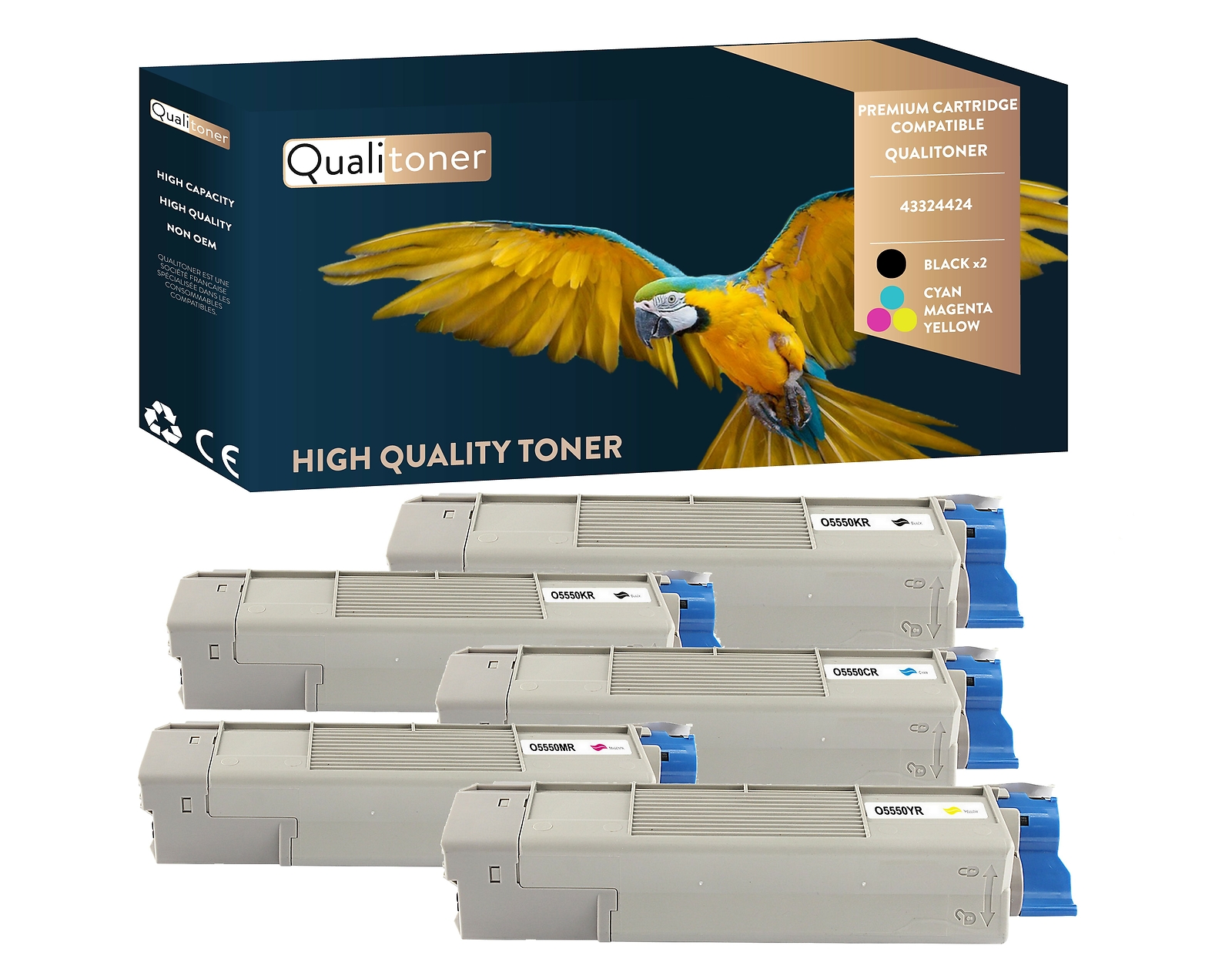 Toners OKI 43324424 compatibles noir et couleurs Qualitoner en lot de 5 pièces