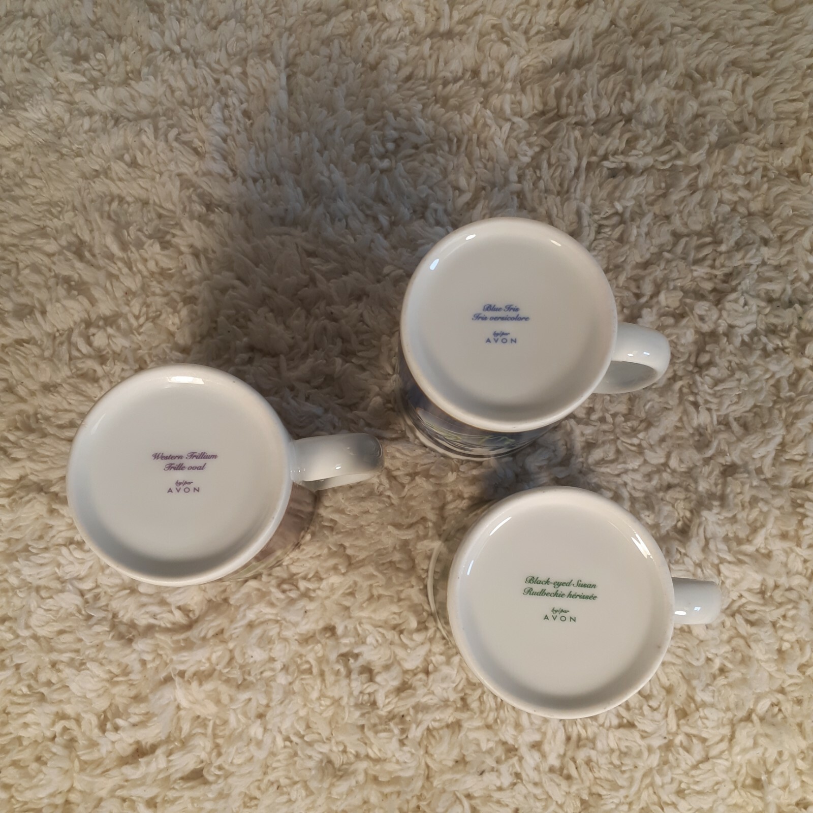 3 Avon Floral Blue Iris Black-eyed Susan Western Trillium Ceramic Coffee Mug Lot