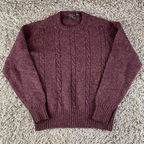 Vintage Shetland Wool Sweater Mens Extra Large XL Maroon Pullover Cable Knit 80s - Picture 1 of 10