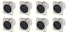 (8 PACK) NEUTRIK NC3FD-L-1 3-PIN XLR Female D Type Panel Mount - Nickel