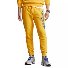 Polo Ralph Lauren Fleece Yellow Jogger XL Sweat Pants Blue Logo Flag
