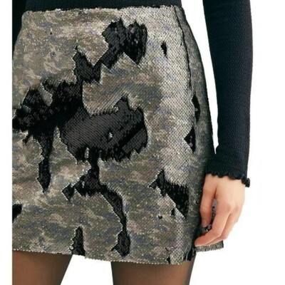 Free People Camo Skinny Sequin Mini Skirt NWT