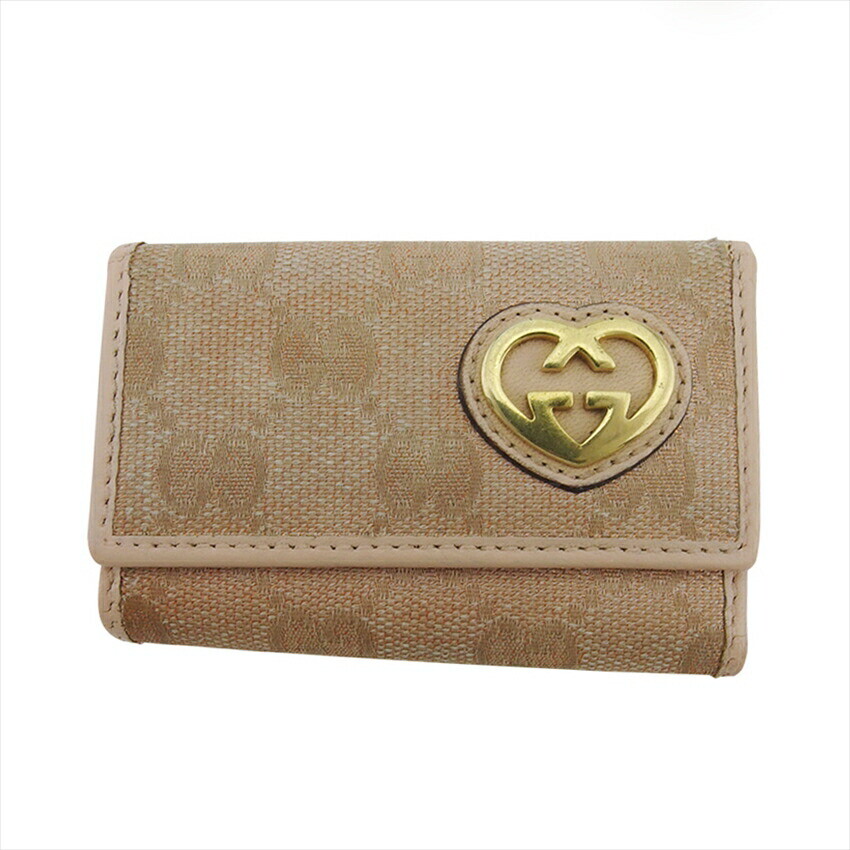 GUCCI Key Case GG Canvas Pink Beige Canvas x Leather