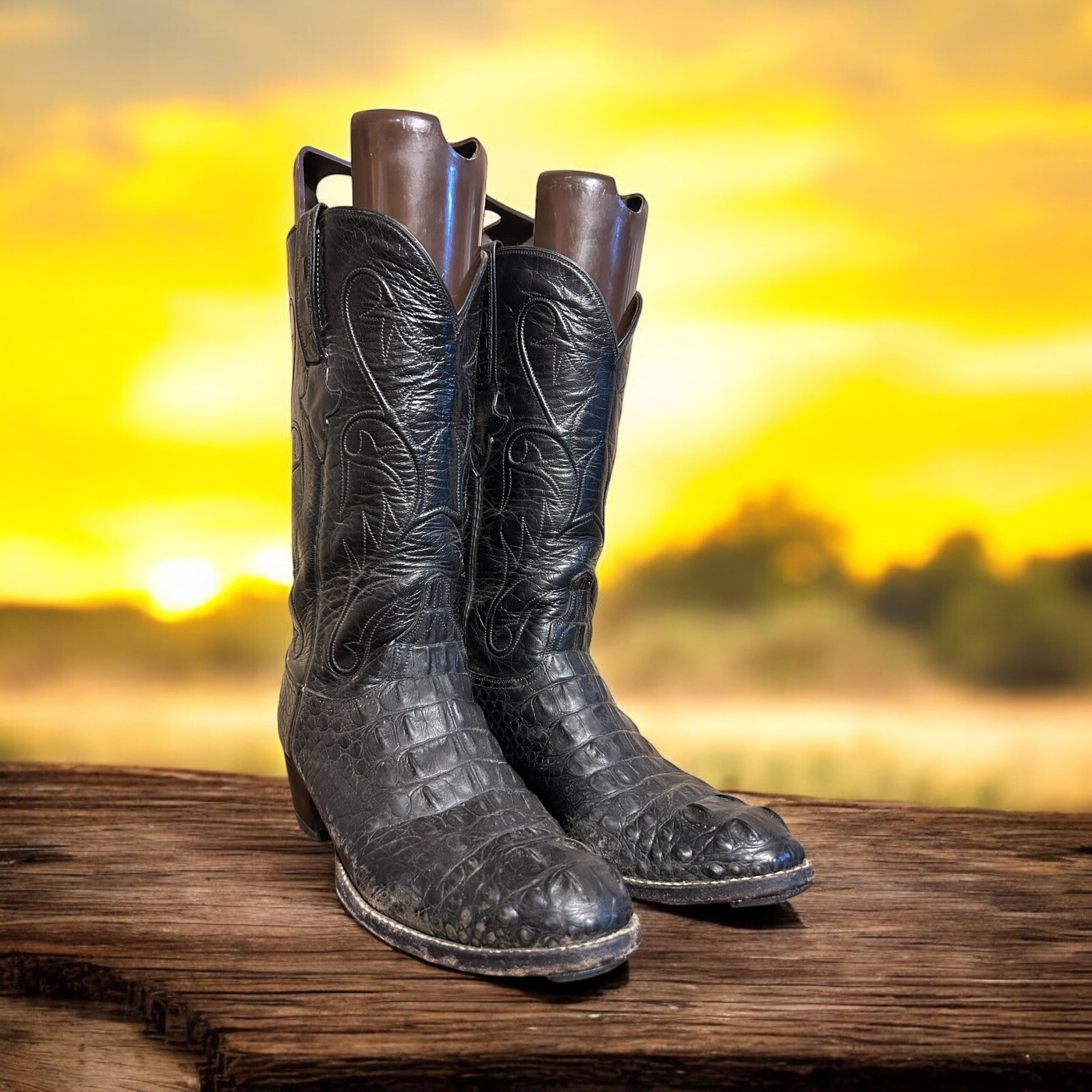 Lucchese Men's Size 8 D Black Cowboy Boots Alligator Western L631864 00049