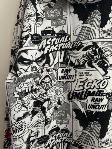 Ecko Unlimited Comic Strip Graphic Art All Over Hoodie White Black Size 3XL - Picture 7 of 8