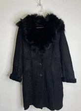 Vintage Engine Italy Black Shearling Coat Vera Pelle Genuine Leather Size M
