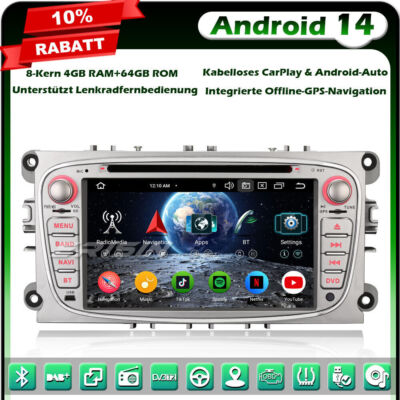 Android 14 64GB Autoradio GPS Navi für Ford Mondeo Focus S/C-Max Galaxy DAB+Wifi