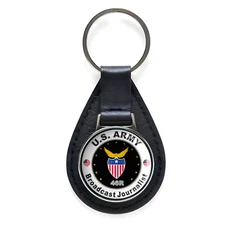 United States Army Broadcast Journalist Black Leather Keychain Silver Keyring