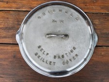 Griswold Cast Iron #12 Fully Marked Low Dome Skillet Lid in Chrome Finish