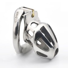 Stainless Steel Male Chastity Cage Device Men Short Locking Belt Hinged Ring 245