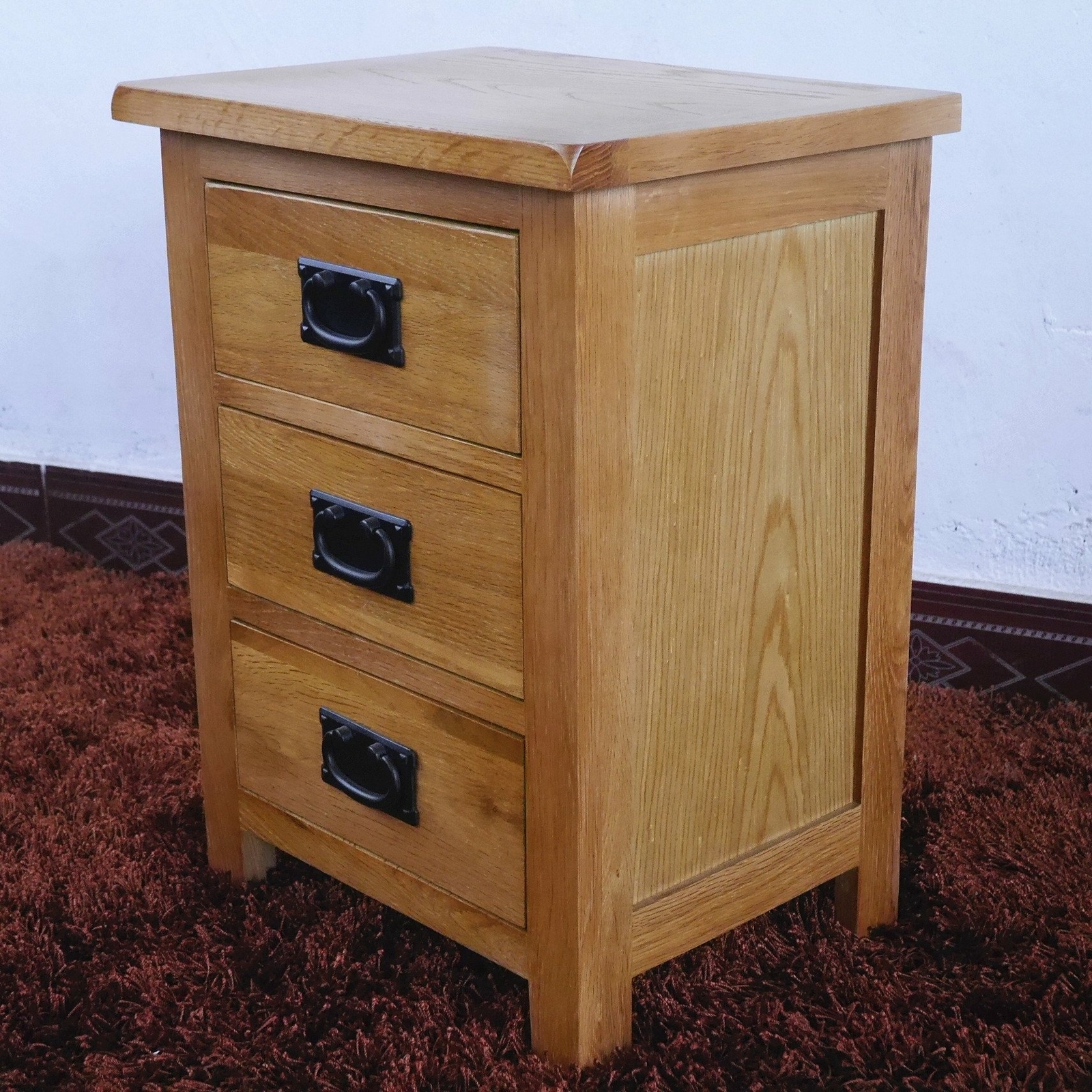 Oak Wood Bedside Table Nightstand 3 Storage Drawer Bed Light Oak