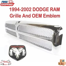 New Chrome Grille Assembly & Emblem 2PC For 1994-2002 Dodge Ram Pickup 2500 3500