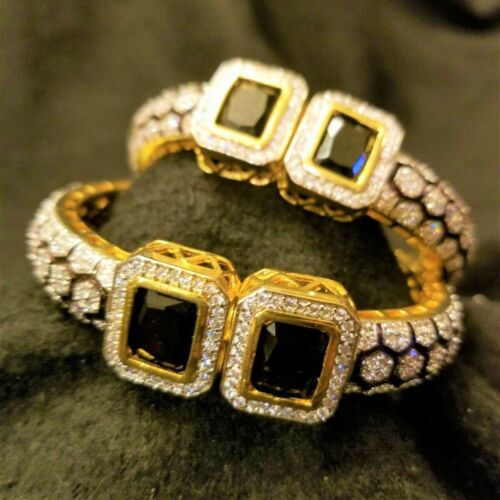 Pakistani Indian Kada Black Enameled Bracelet Pair Wedding Bollywood Jewelry Set