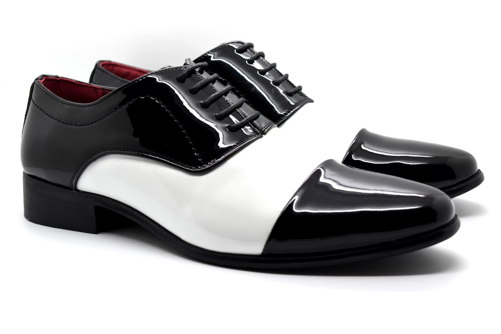 Mens Two Tone Lace Up Patent Shiny Oxford Formal Dress Suit Party Shoes Uk 6-13