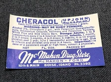 Vintage Unused Cheracol Upjohn Bottle Label Apothecary Medicine Pharmacy