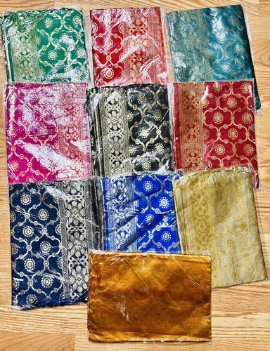 Beige DORADO India BANARSI Arte Seda Dupatta Envoltura Bufanda Estola Chal Chunri NUEVO - Imagen 8 de 8