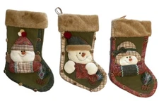 3 Farmhouse Rustic Country Approx. 12” X 19” Christmas Stocking Snowman