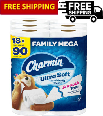 Charmin Ultra Soft Cushiony Touch Toilet Paper, 18 Mega Rolls = 90 Regular Rolls