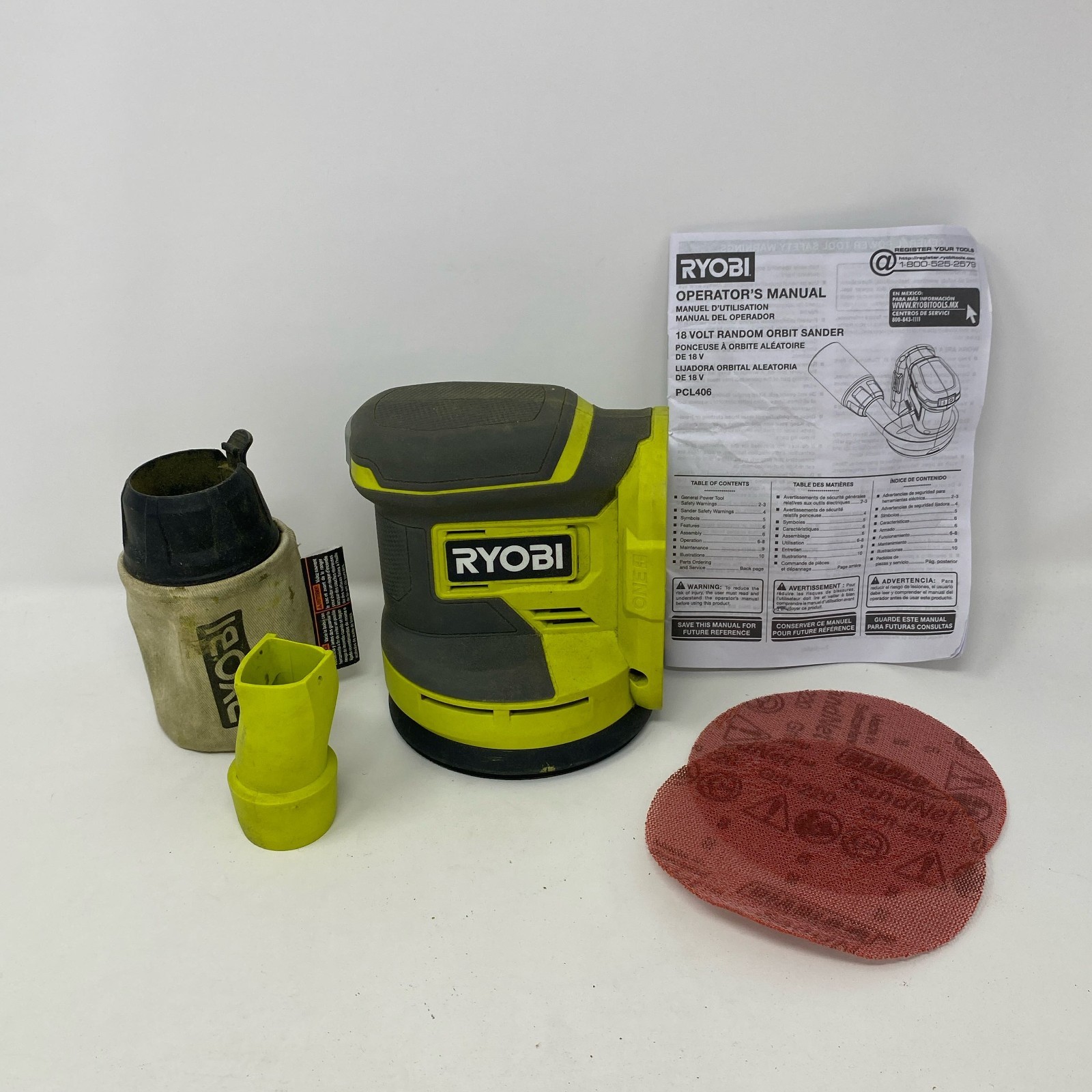 Ryobi ONE+ 18V 5 in Random Orbit Sander PCL406B - Green/Gray, Tool-Only