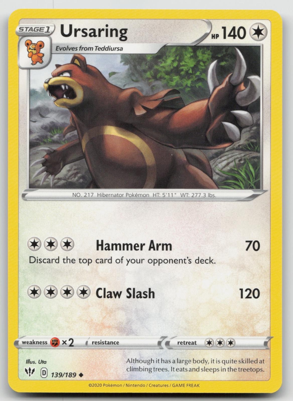 Ursaring 139/189 Uncommon Darkness Ablaze Pokemon Near Mint