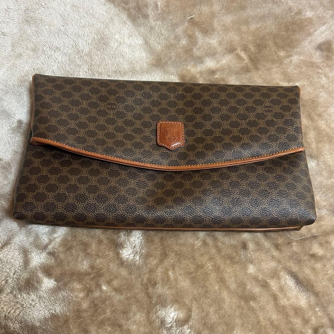 CELINE Clutch Bag Macadam Brown Vintage Authentic From Japan