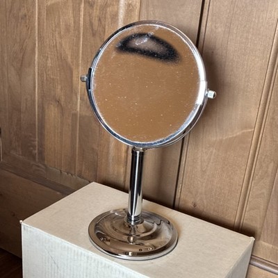 Round Silver Dual-Sided Freestanding Tabletop Makeup Mirror Brushed Chrome
