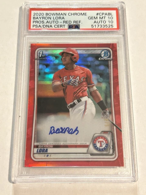2020 Bowman Chrome Bayron Lora 4/5 Red Refractor Auto 1st PSA 10/10 Rangers GW1
