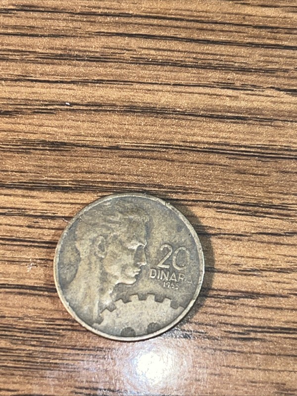 1955 Yugoslavia Aluminum-Bronze 20 Dinara. KM# 34