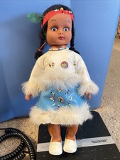VTG Rubber Plastic Doll 11 Native American Indian Girl Leather Fur Costume