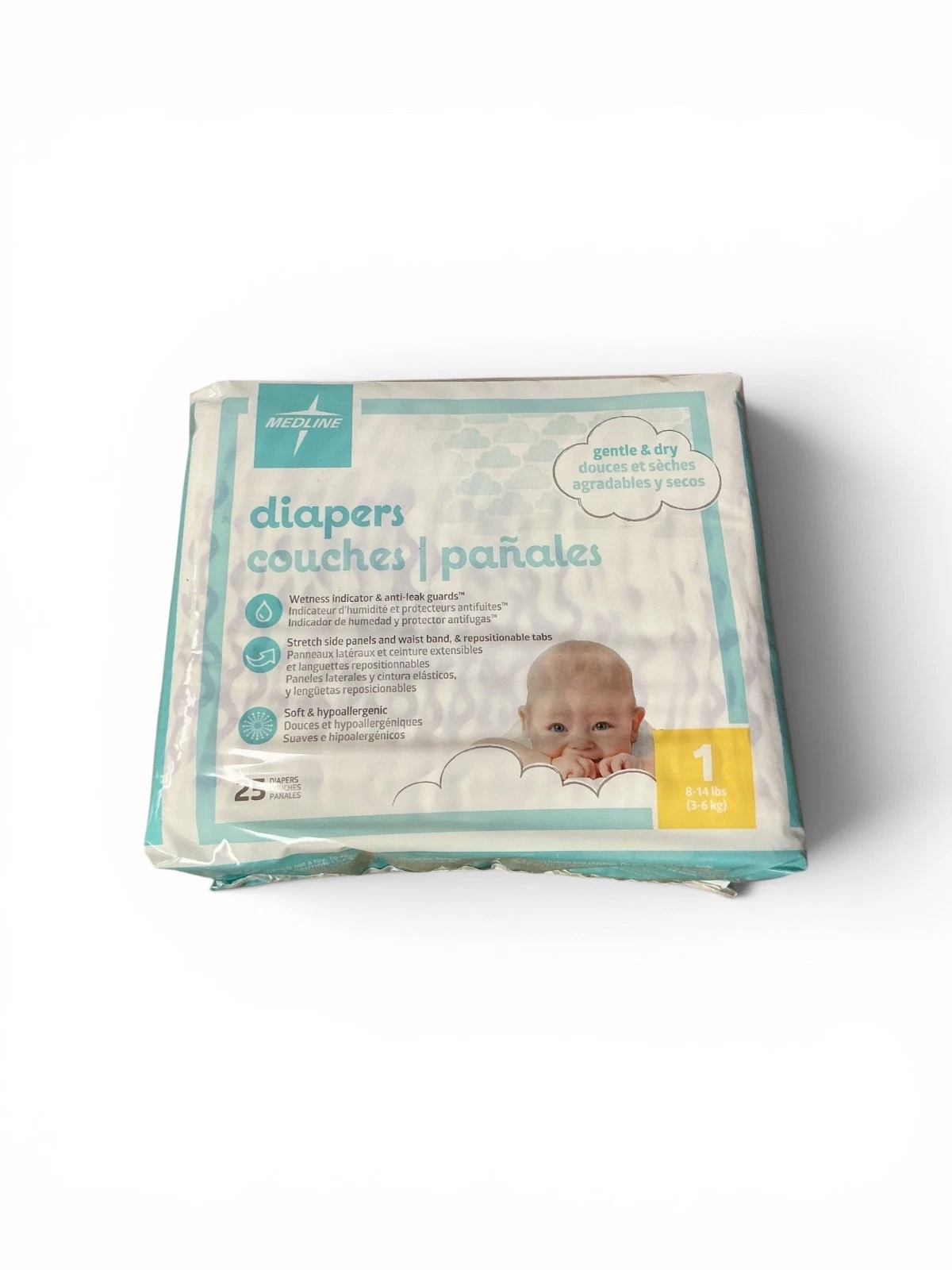 2 Pack Medline Baby Diapers Size 1 Newborn 8-14 lbs Hypoallergenic