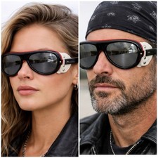 Bolle Vintage Style Eye Sunglasses Japan Black, White  Red w/Side Flap